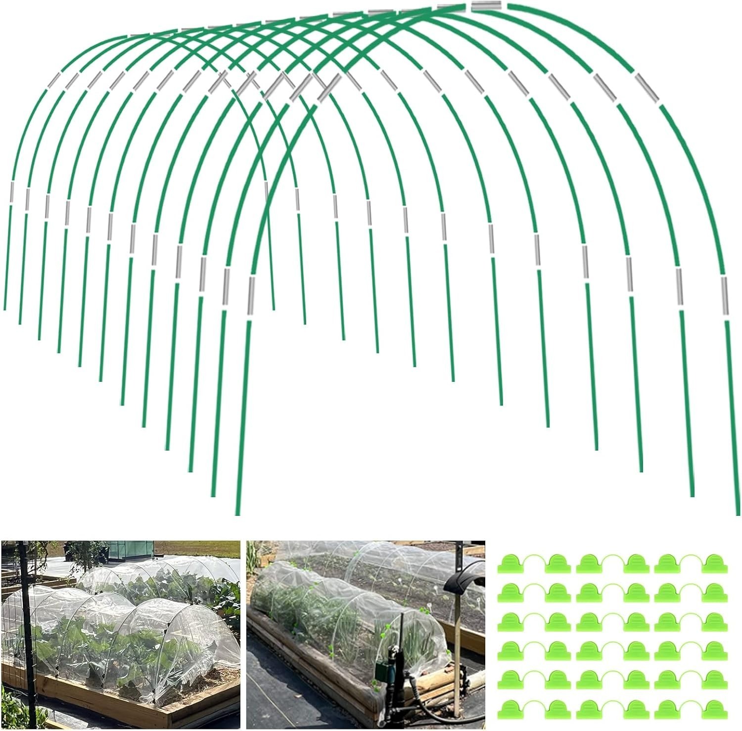 72Pcs Garden Hoops for Raised Bed, 12 Sets of 8FT Long Greenhouse Hoops Grow Tun