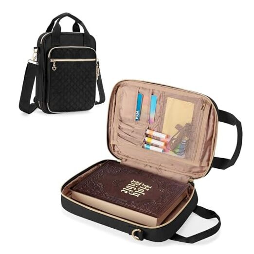  Bible Cover Case for Women Men, Bible Book Cover Church Bag Carrying Black