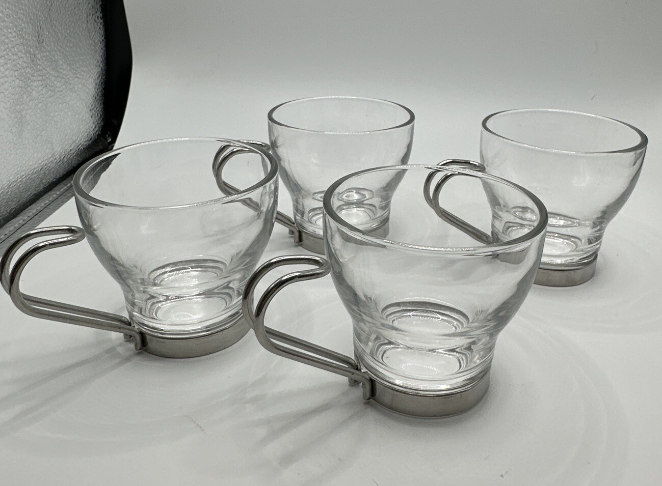 Vitrosax Italy Espresso Glasses Metal Handle 2.5 Inches High Set Of 4