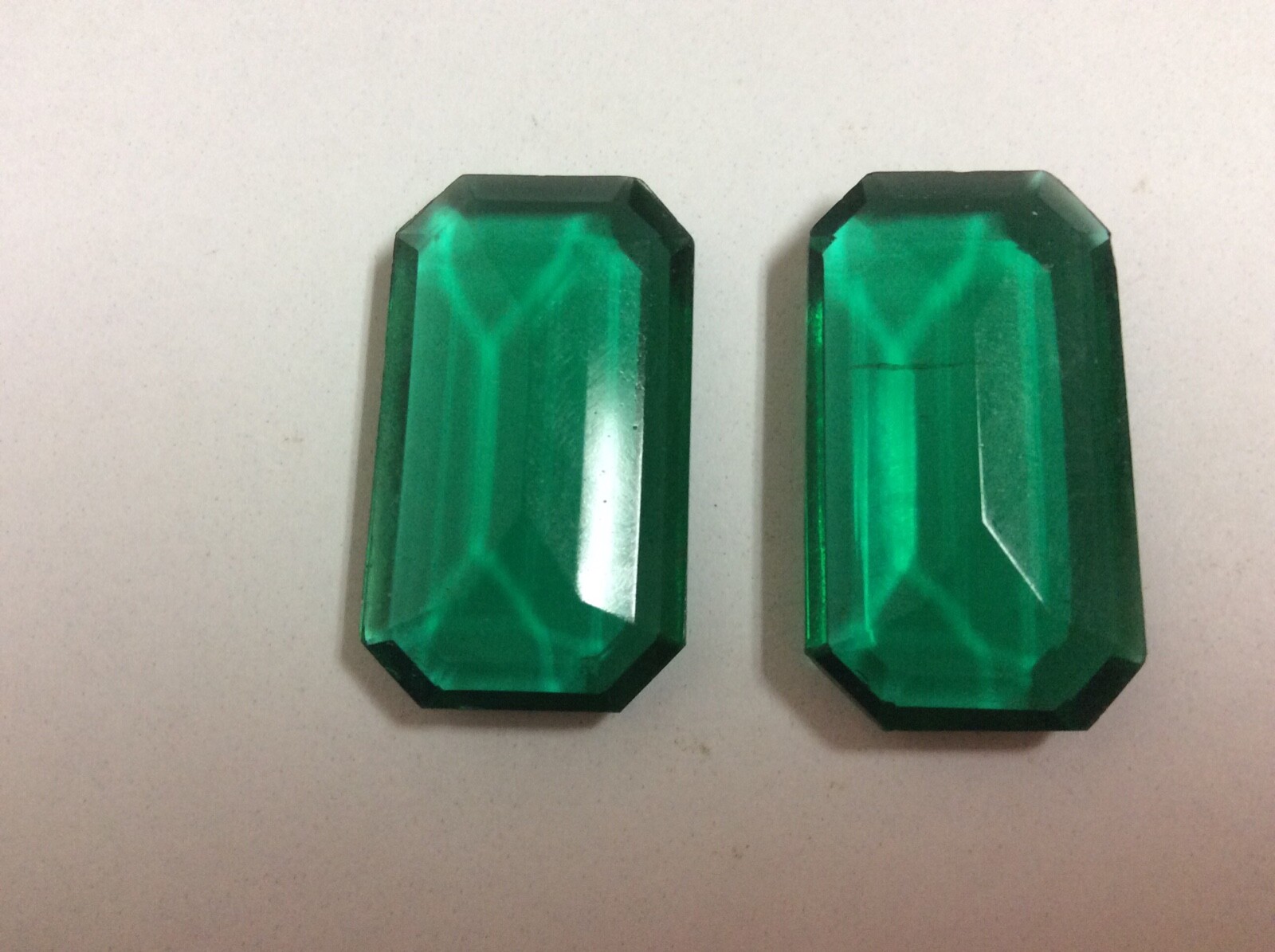 Vintage Czech Large Faceted Rectangular Glass Green Rhinestones Lot of 2