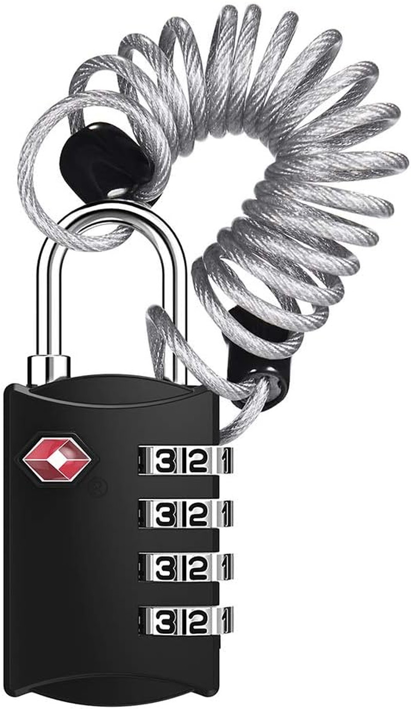 TSA Approved Cable Luggage Lock 4 Digit Combination Travel Padlock Black
