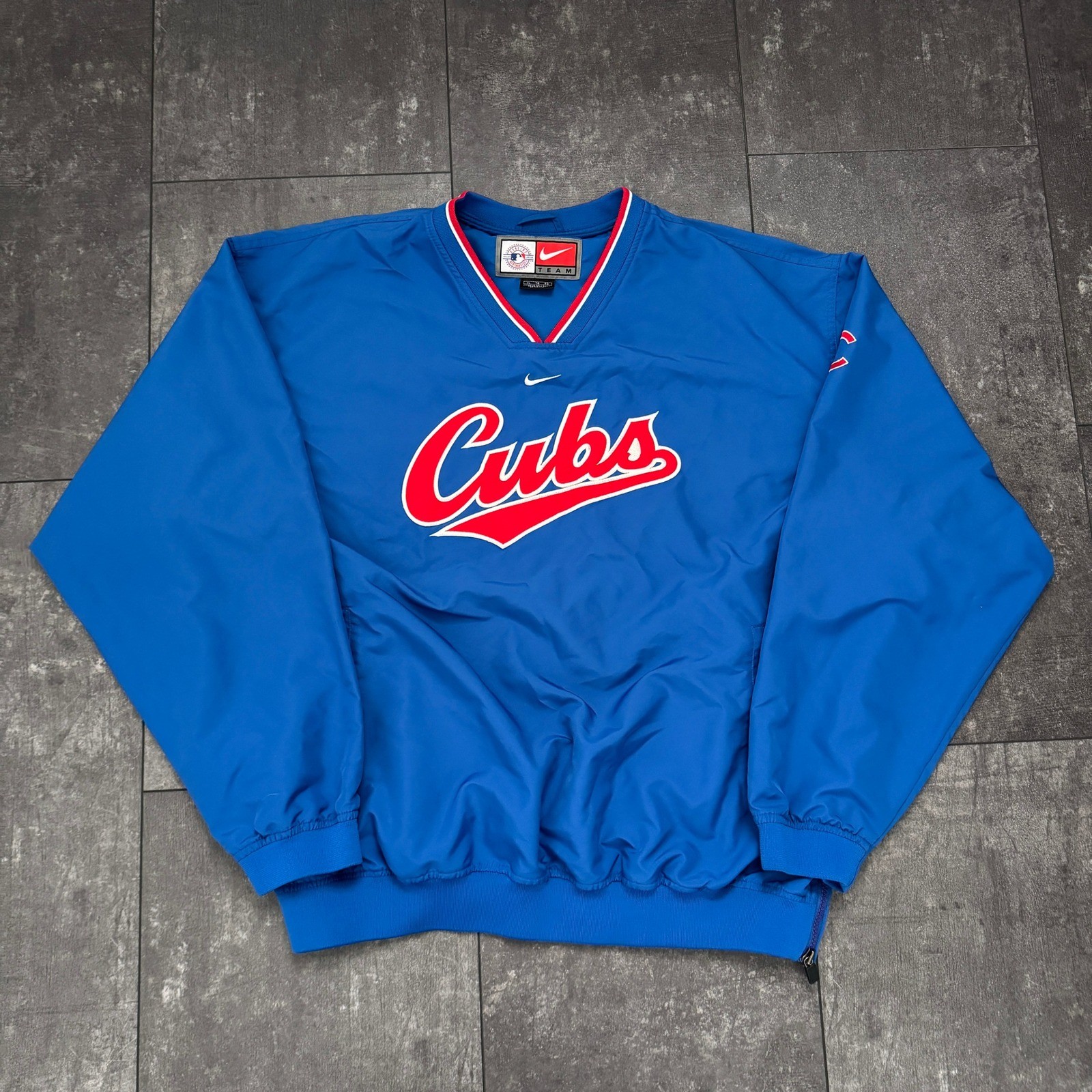 Vintage Nike Chicago Cubs MLB Team V-Neck Pullover Windshirt Blue Mens XL