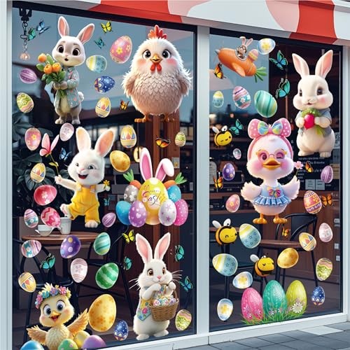 3D Window Clings – 9 Sheets Bright Double-Sided 78Pcs Bunny & Egg Window Easter