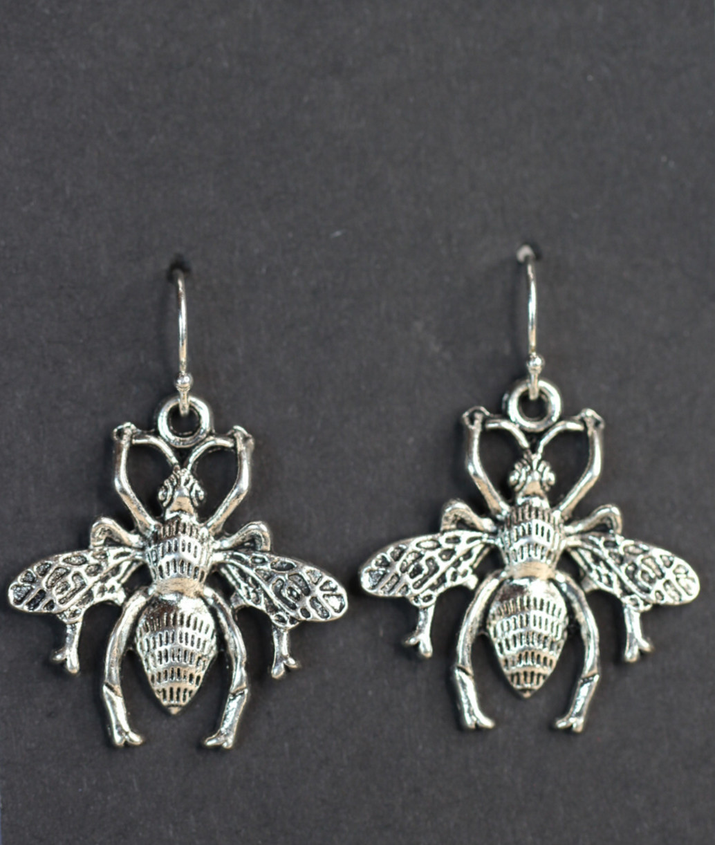 Bee Insect Charm Earrings 925 sterling silver hooks pewter 1 1/4" Bees Bugs