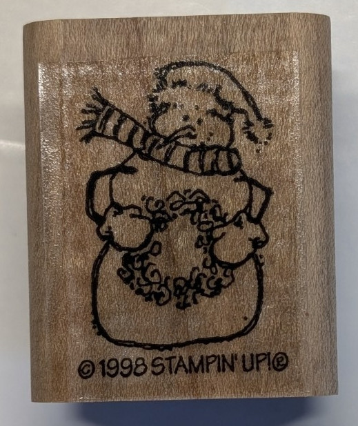 Wood/Rubber Stamp "Snowman" holding a Wreath