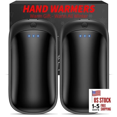 2 Pack Hand Warmers Rechargeable, Portable Electric Hand Warmers Black&Black*2