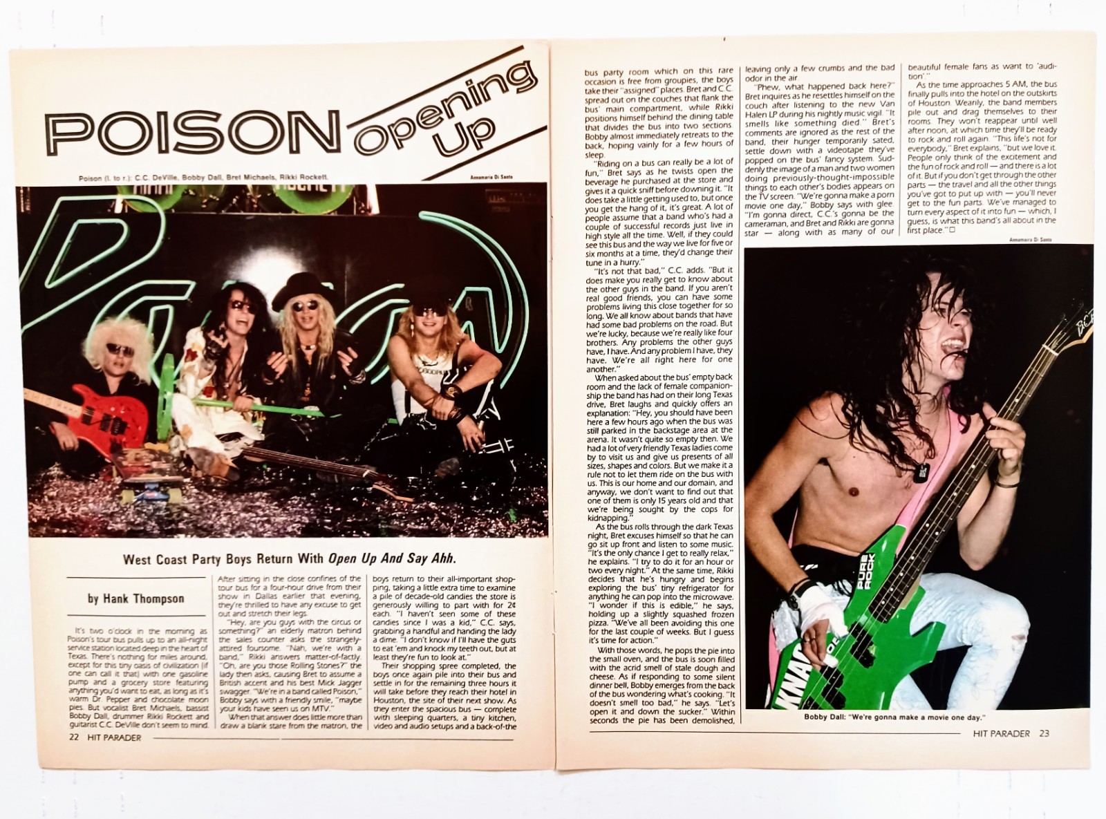POISON-VINTAGE 1988 MAGAZINE 2PG ARTICLE PINUP CLIPPING-BRET MICHAELS BOBBY DALL