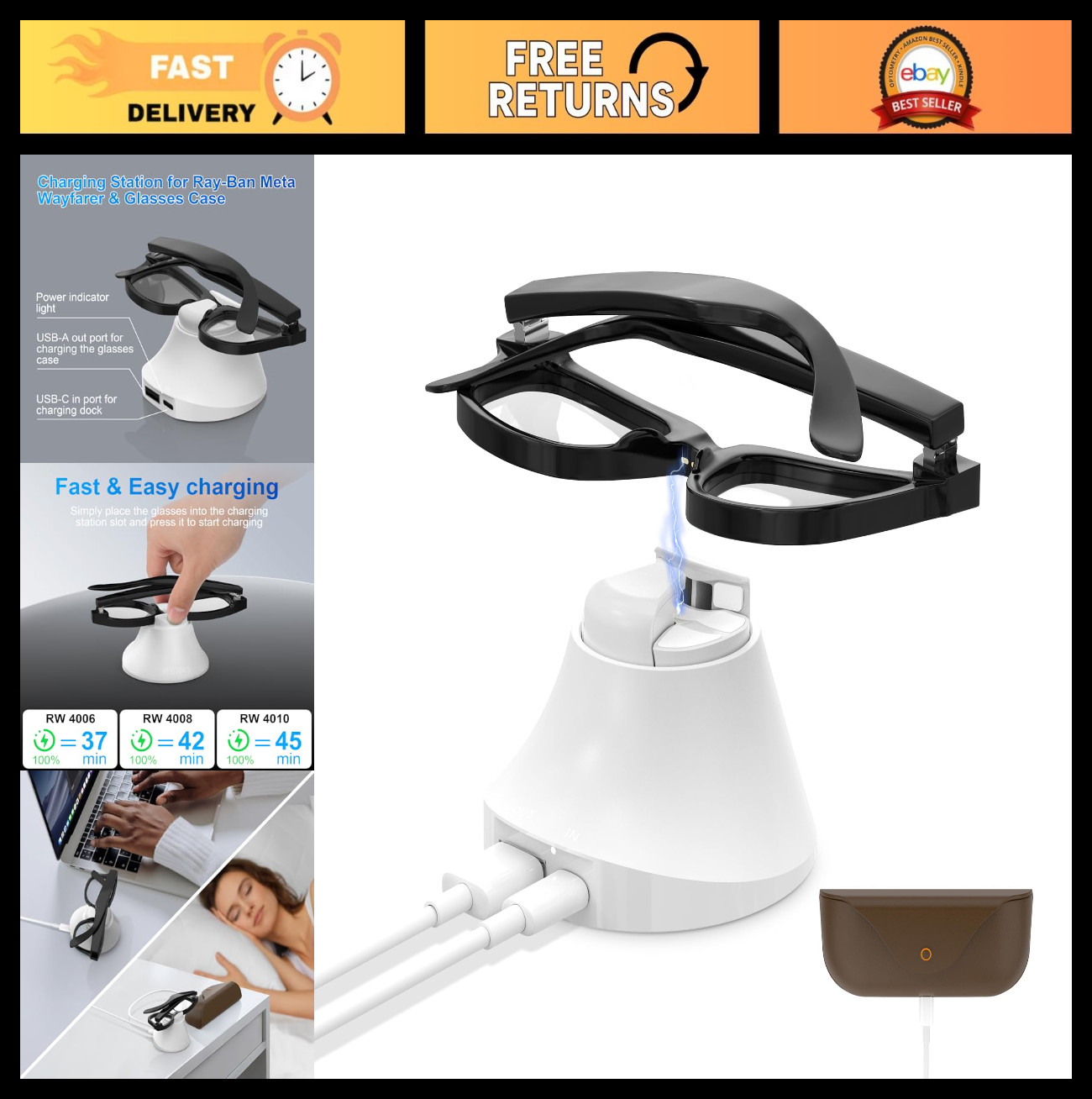 Magnetic Charging Station for Smart Glasses - Fast Charging Dock with LED Indica