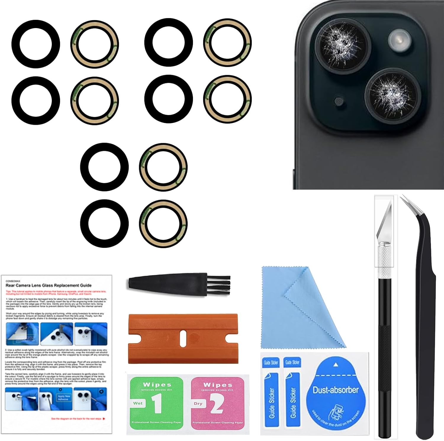3PCS Rear Camera Lens Glass Replacement Part Compatible with iPhone 15 15 Plus