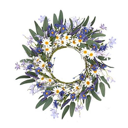  Spring Wreaths for Front Door 20 Inch Summer Wreath with Violet Blue and White