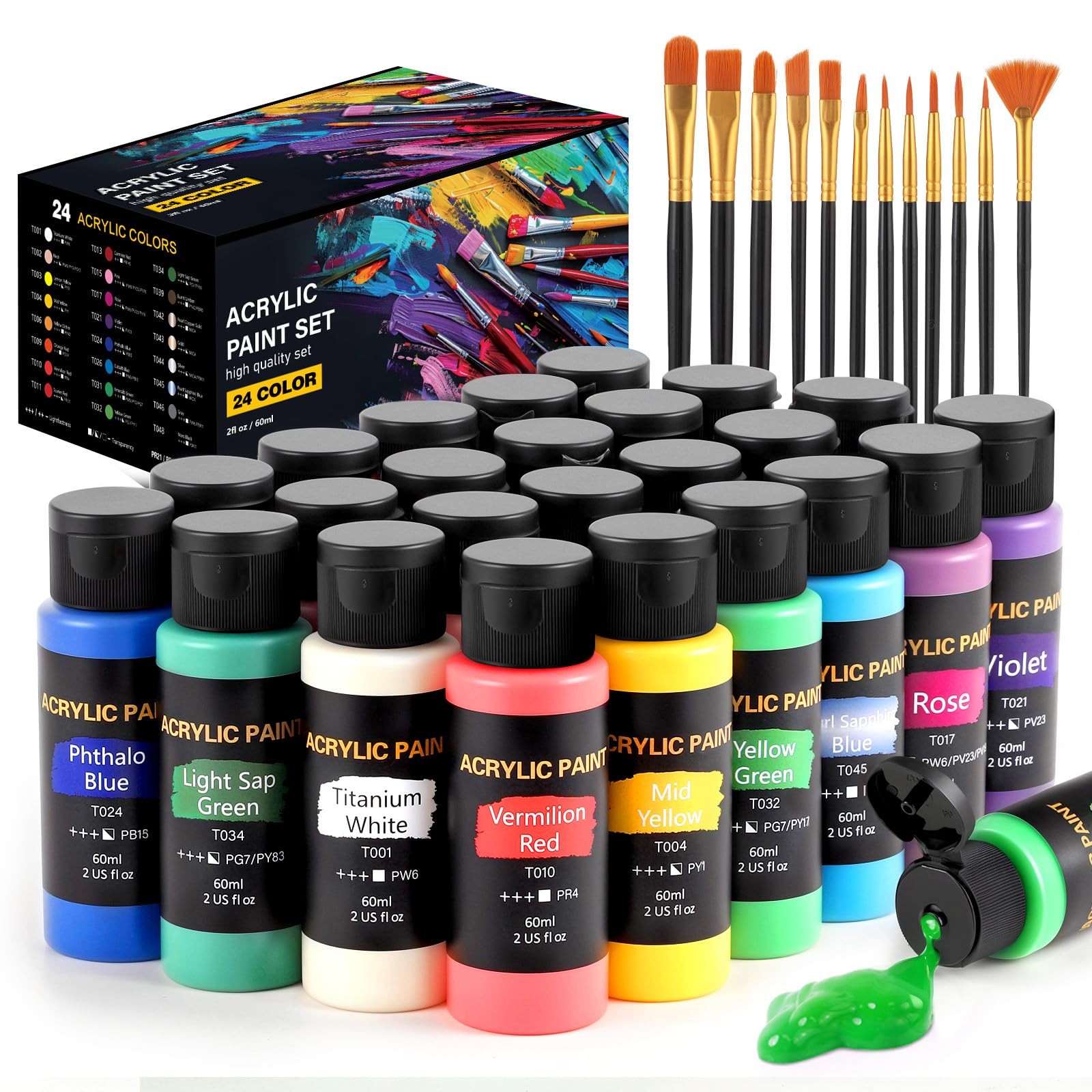 TMOL Acrylic Paint Set, 24 Colors (2 0.08 Fl Oz (Pack of 24), 24 