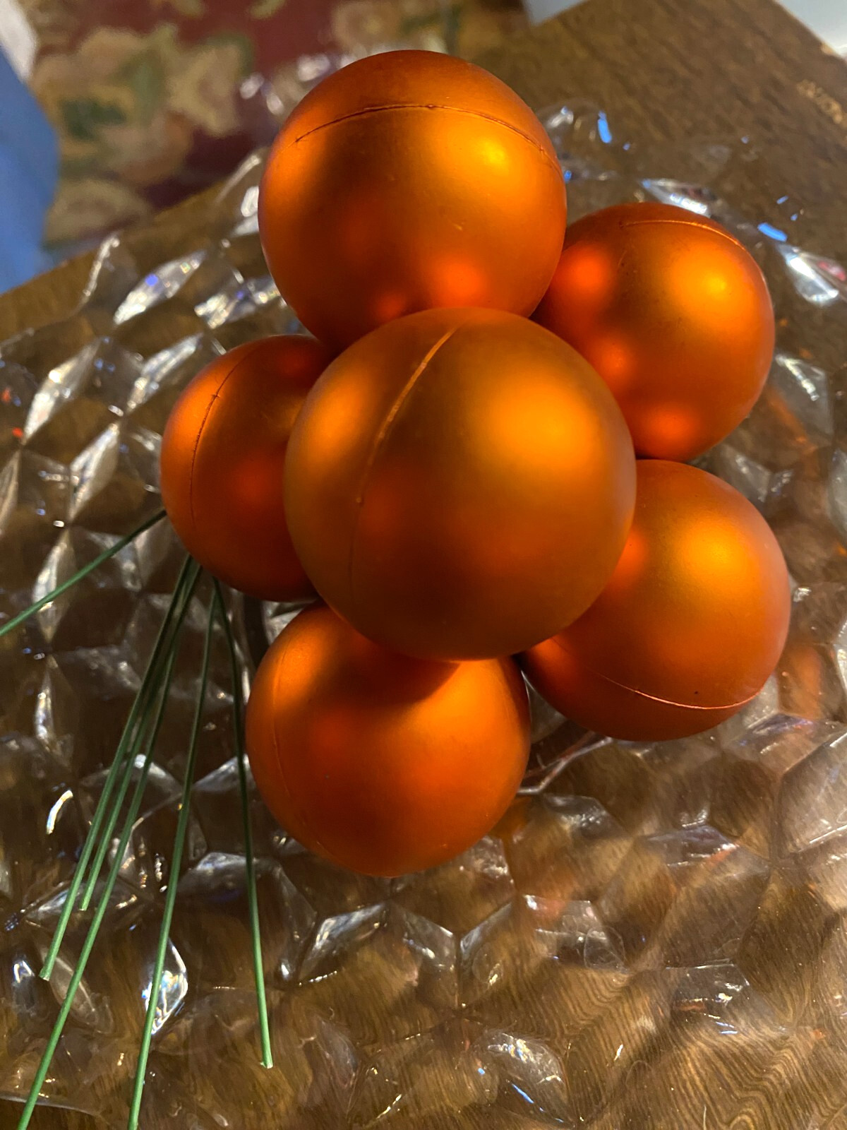 6 Orange Indoor/Outdoor Plastic Balls on Wire Christmas Ornament Tie-Ons