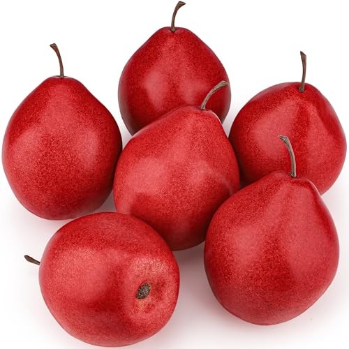 6 Pcs Faux - Realistic Fake Fruit Artificial Pear Decorations for Red Pears