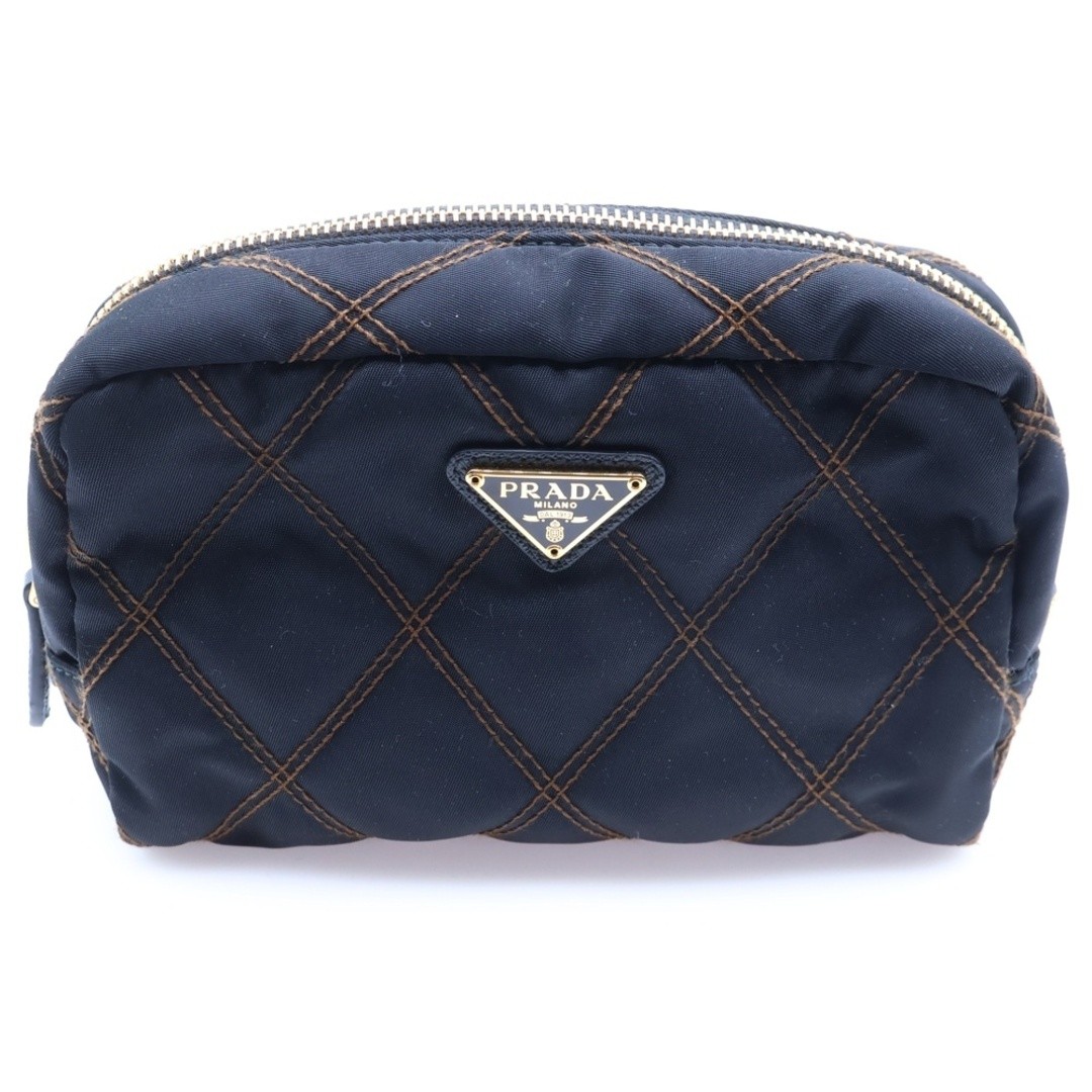 PRADA Quilted Cosmetic Pouch Case Storage Black Tessute 1NE005 Gold Used 7dbc216