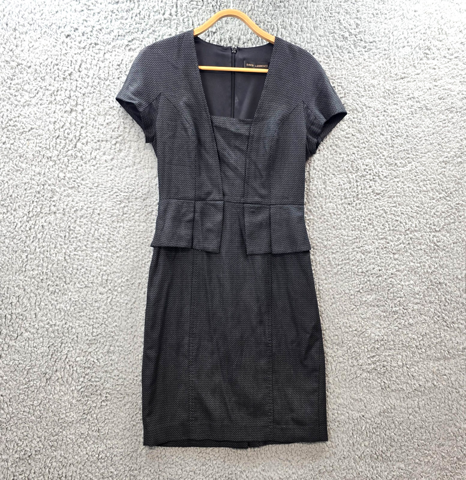 David Lawrence Womens Pencil Dress Size 8 Black White Spot Woll Blend Peplum