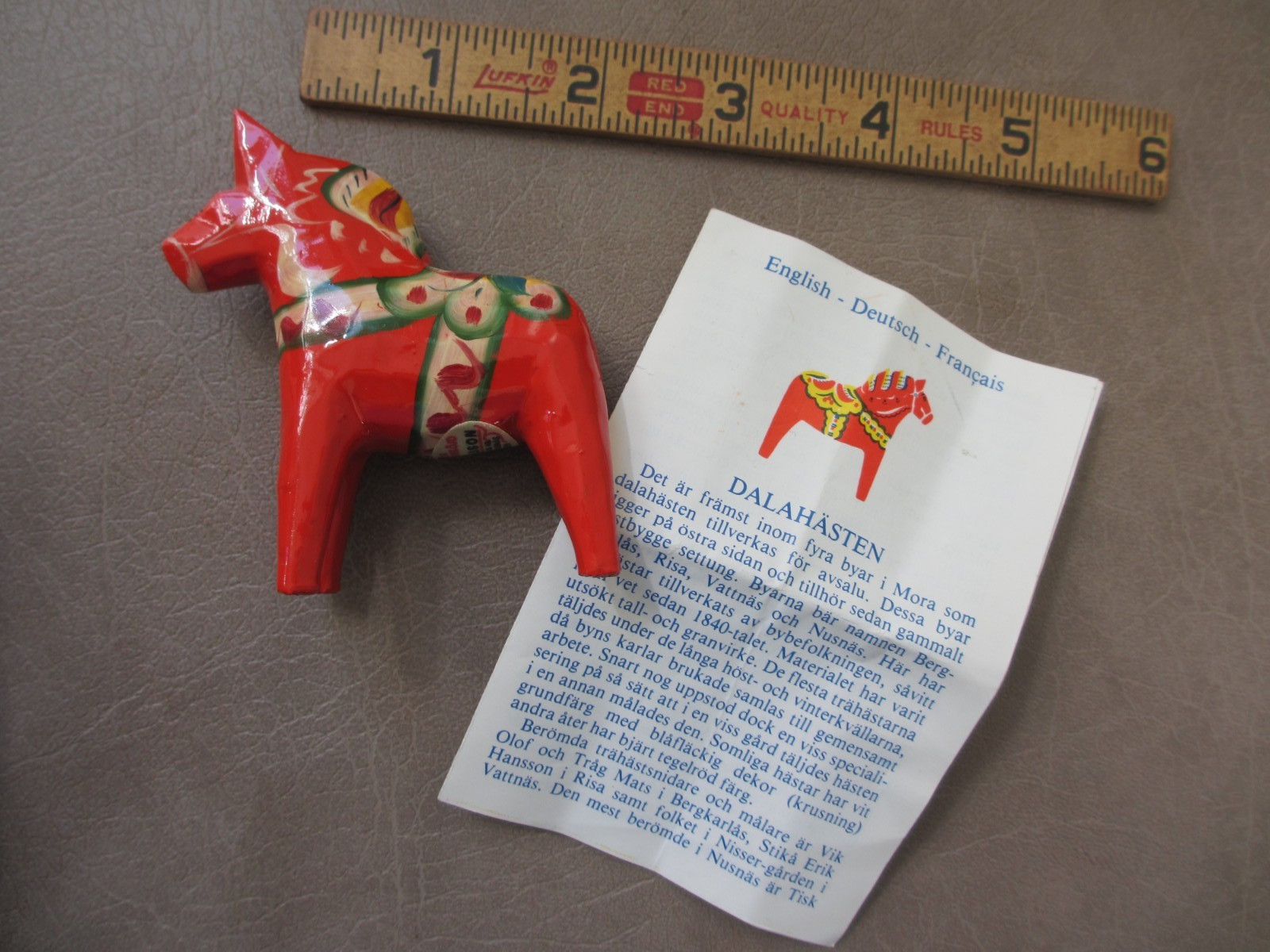Vintage 3" Wooden Nils Olsson Dala Horse Hand Carved Painted & Paperwork Sweden