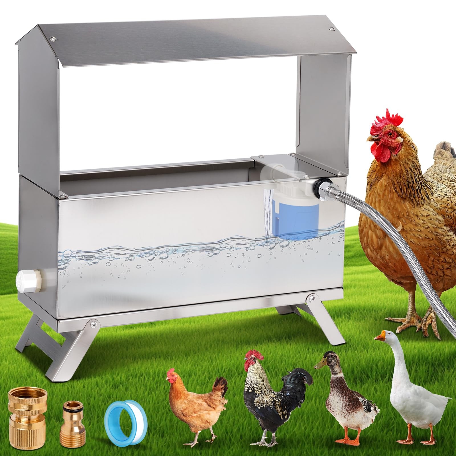 1.6 Gal Automatic Chicken Waterer Stainless Steel Poultry Waterer Dispenser w...