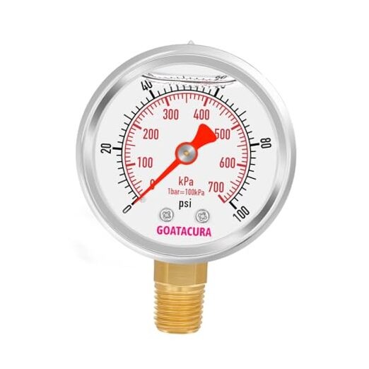 /kpa Glycerin Filled Pressure Gauge, 2" Dial Size, 304 0-100psi Lower Mount