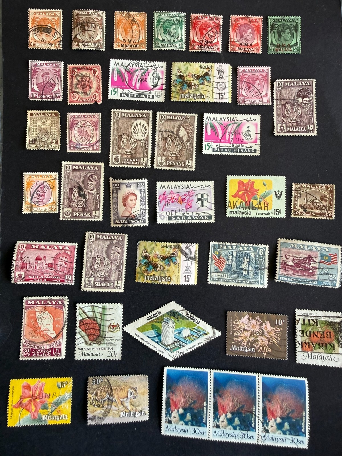 Malaysian States Stamps Lot Bundle (39) Used British Colony BMA Malayan States