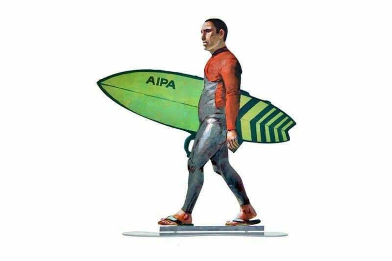 Pop art Metal " Walking Surfer " sculpture by DAVID GERSTEIN