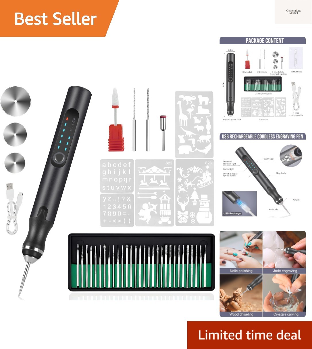 Electric Engraving Pen with 37 Bits, USB Rechargeable Cordless Engraving Mach...