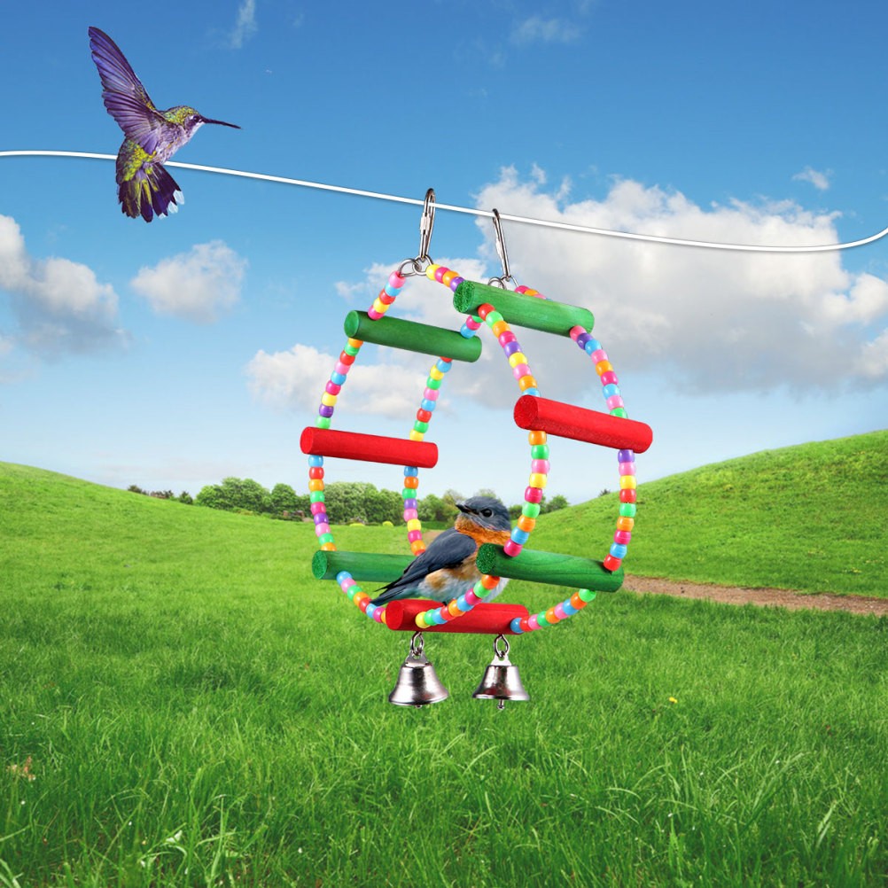 Colorful Pet Parrot Chewing Toy Ferris Wheel Shape Hanging Swing Toys for Birds