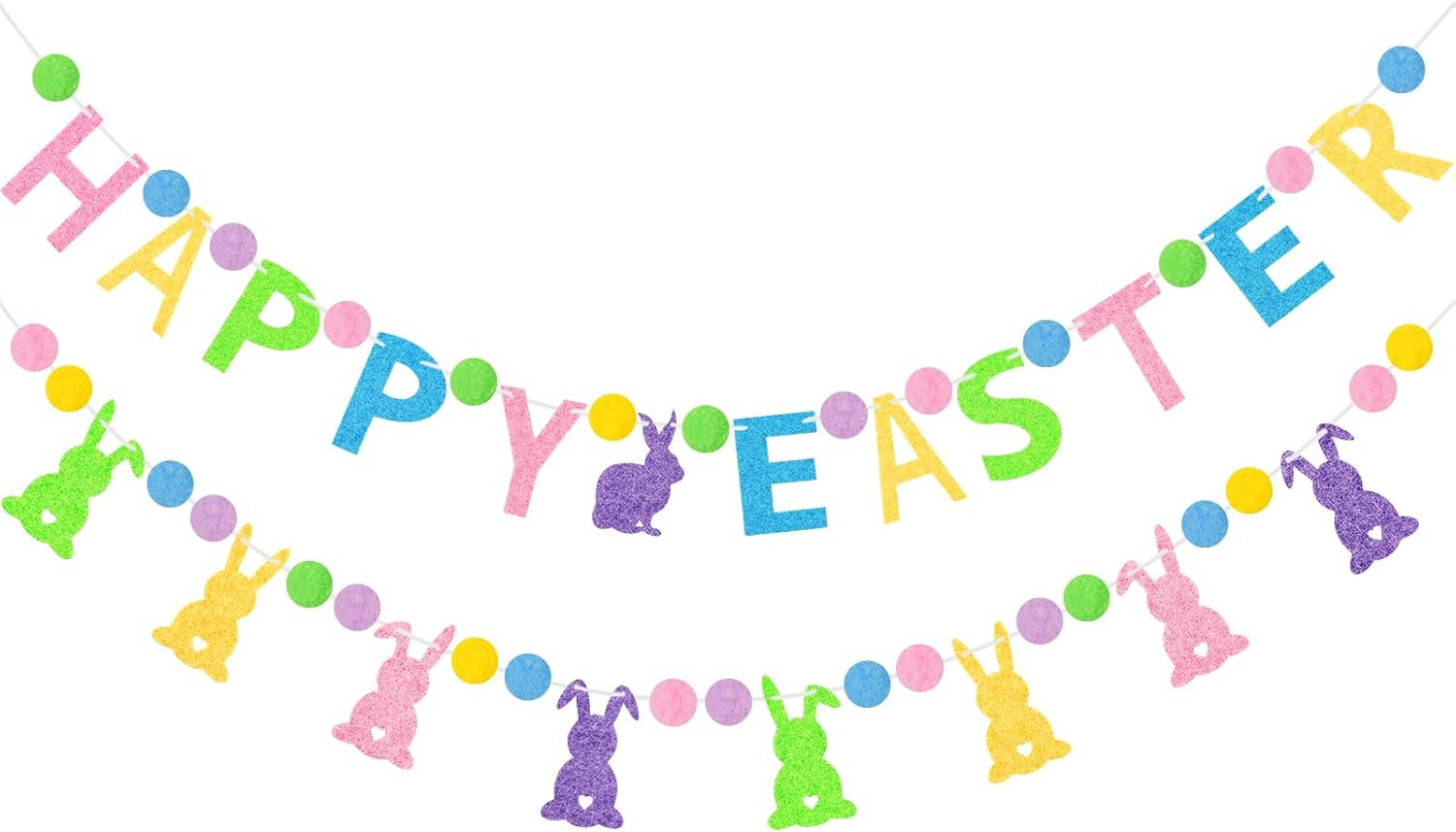 Happy Easter Pom Pom Banner, Pre-Strung Easter Bunny & Letter Pom Pom Garland fo