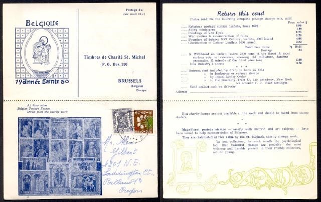 BELGIUM 1949 STAMP ILLUSTR STAMP PC w/REPLY