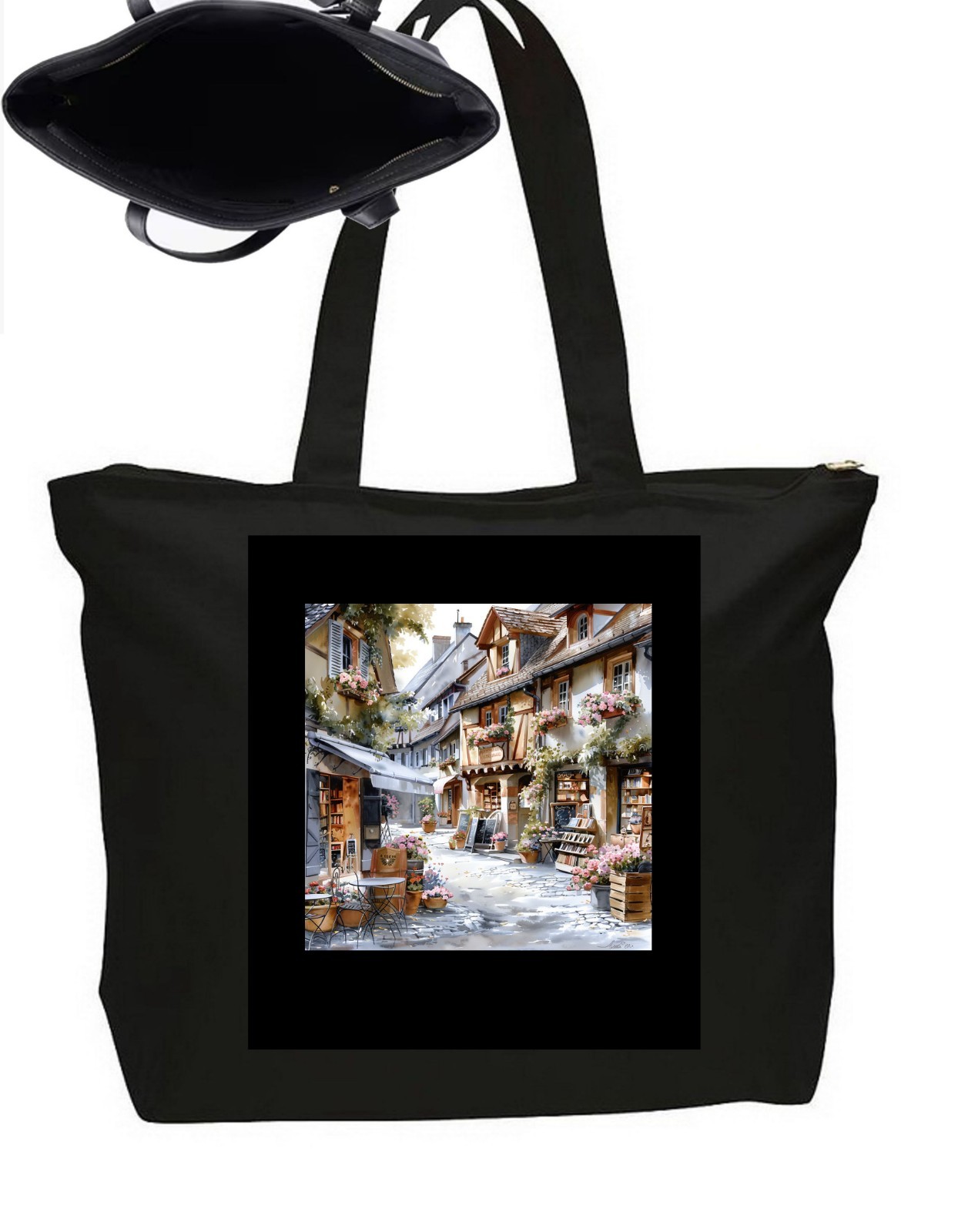 Streets Of Paris Tote Bag Heavy Duty Zipper Closure Travel Poster Art 20" Wide