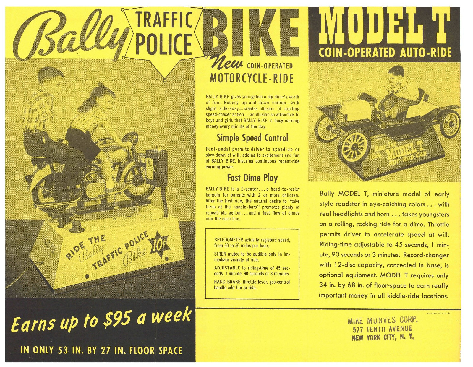 Traffic Police Model T Champion Horse Kiddie Rides Vending Arcade FLYER Brochure