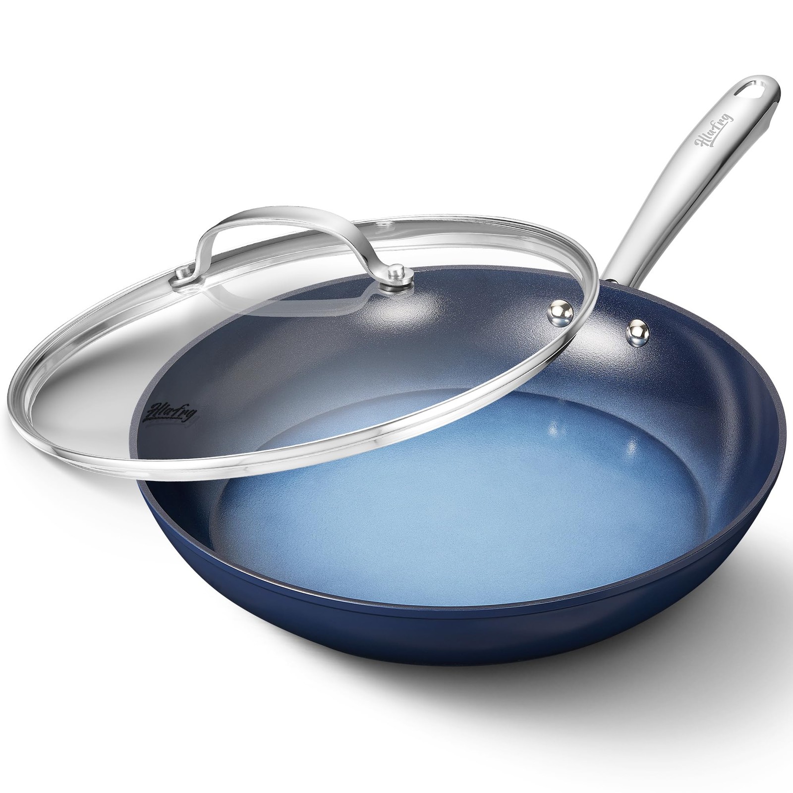 HLAFRG 12 Inch Nonstick Frying Pan with Lid, Ceramic Skillet, Omelet Pan, Les...