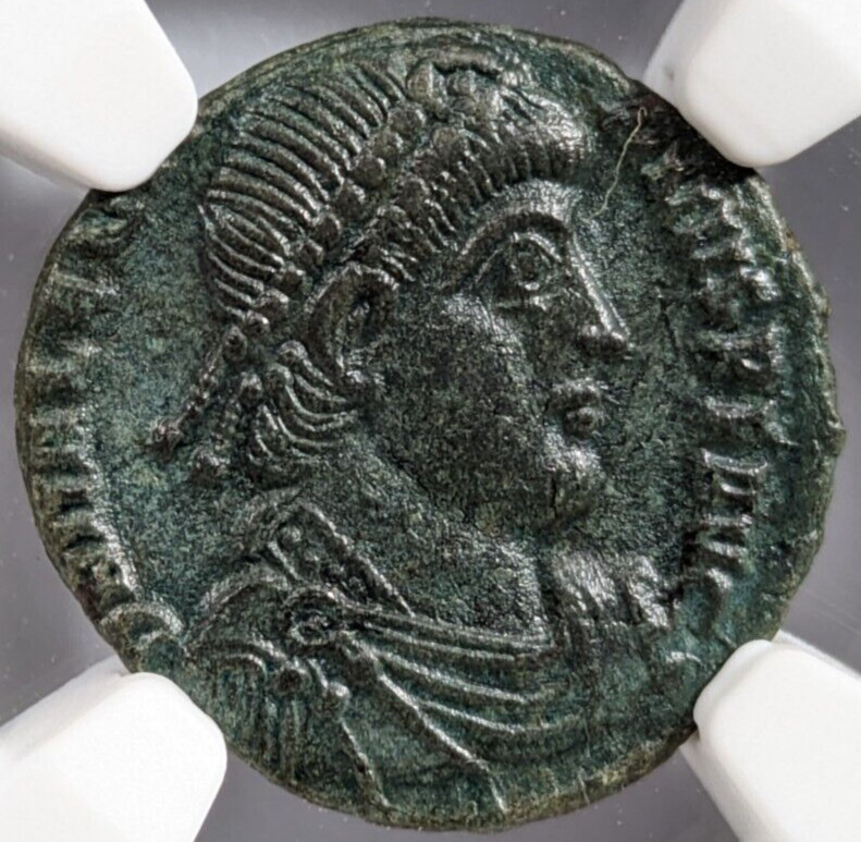Valentinian I Roman Empire NGC AU 364-375 AD AE3 Nummus Soldier Standard Ancient