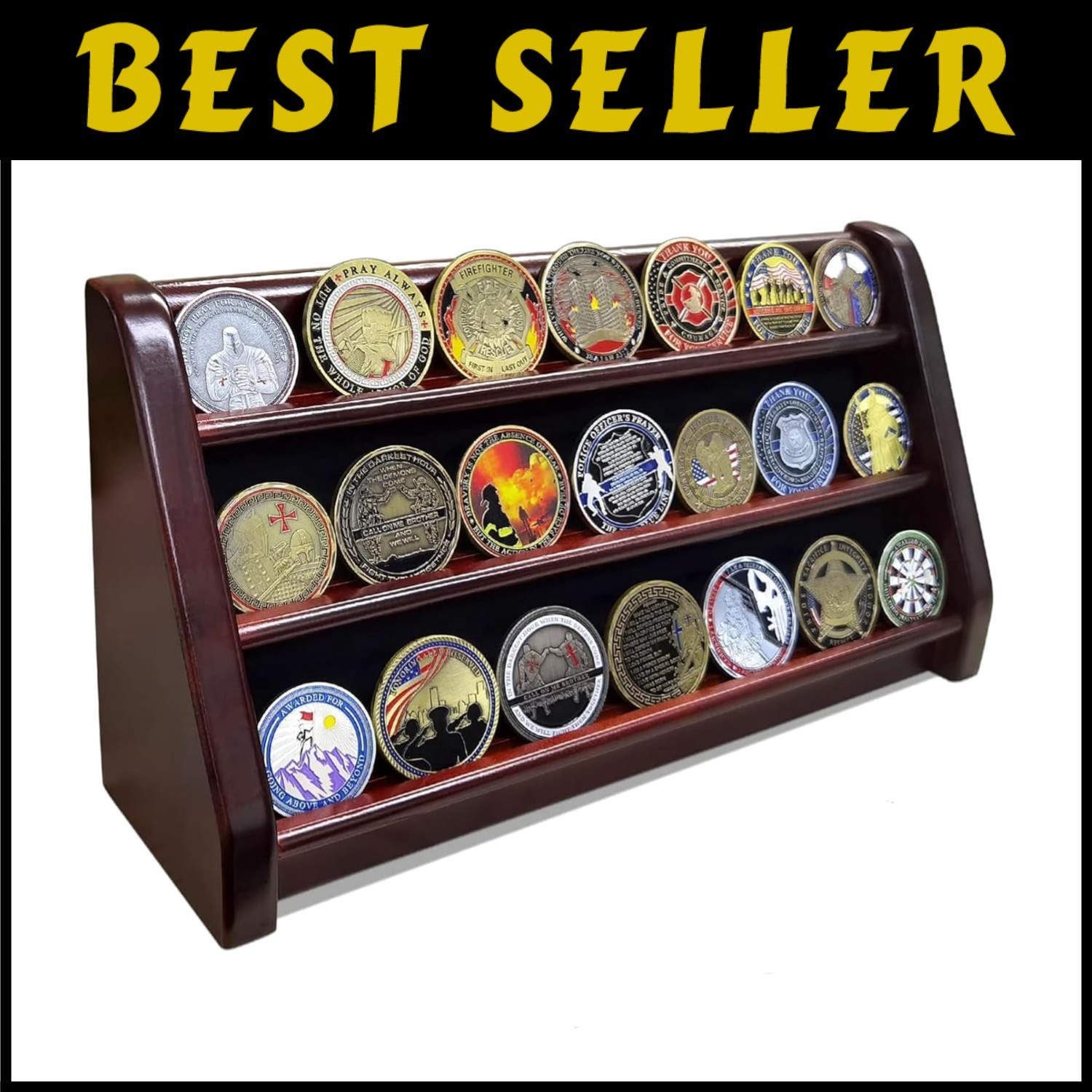 Handcrafted Military Coin Holder Rack - Mahogany Finish