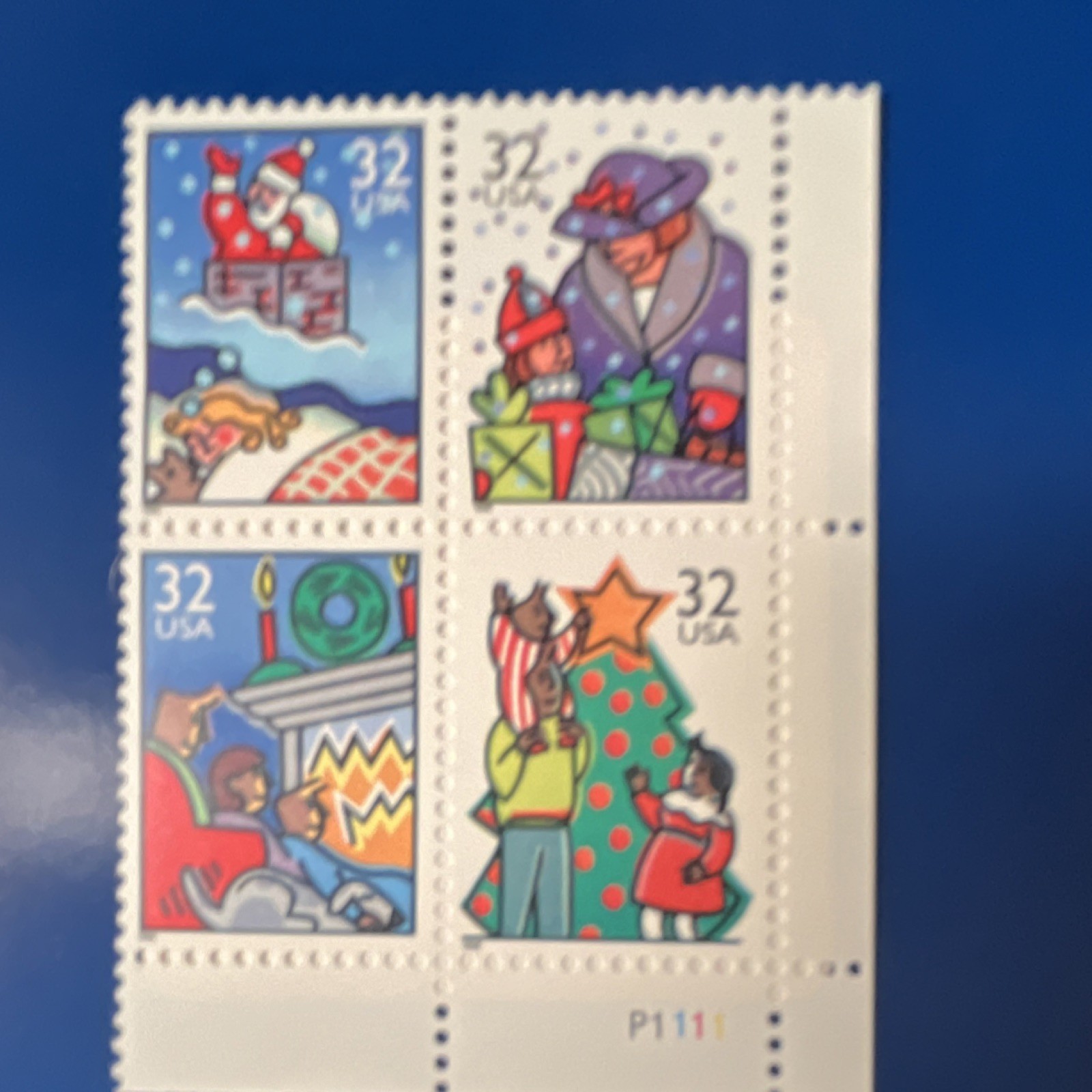 US 32 Cent Plate Block MNH Christmas Holiday Multi-Color United States Stamp