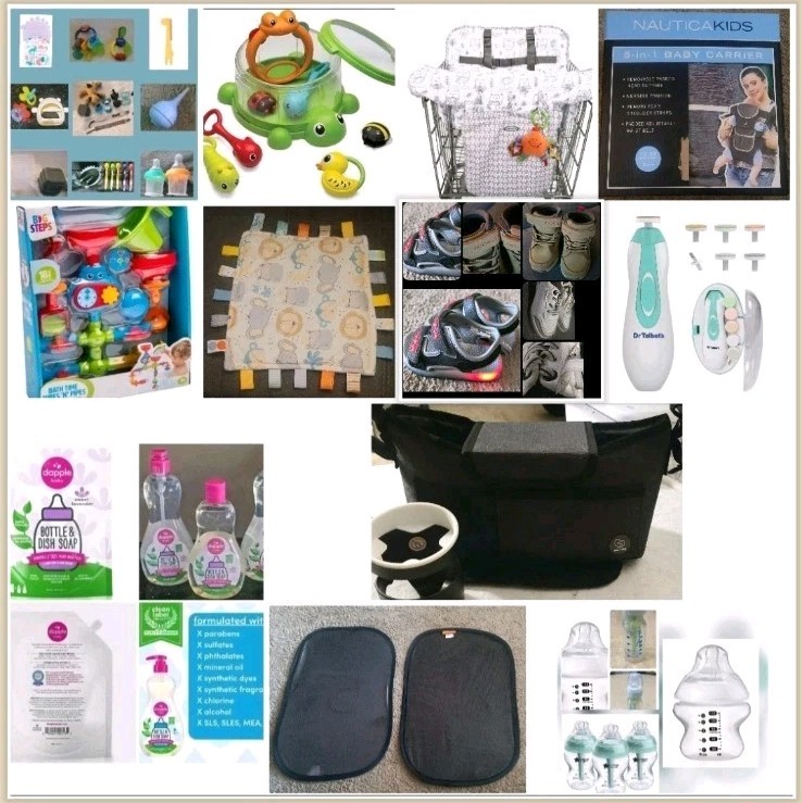 Huge Baby Essentials Lot 89 Items Carrier Stroller Bag Bottles Soap Nail Trimmer