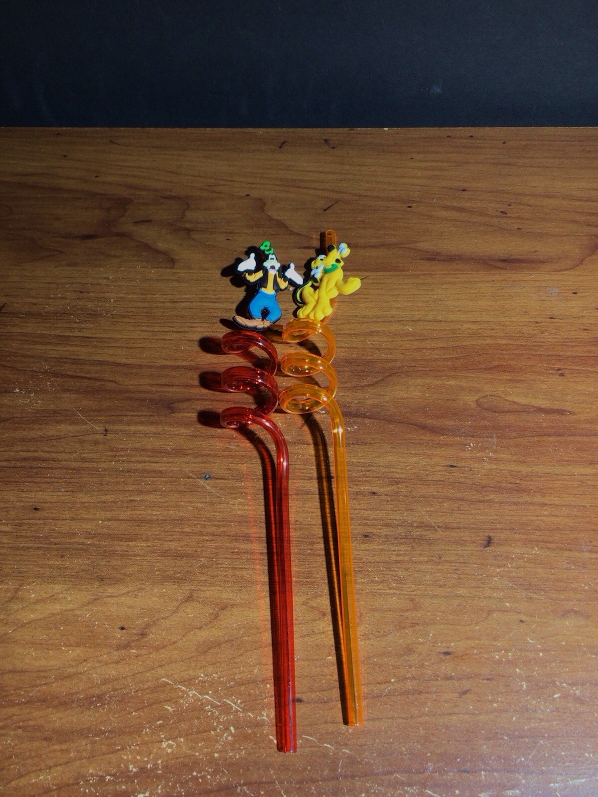 Disney Goofy & Pluto Swizzle Sticks Set of 2 Red Orange Plastic Cartoon Novelty