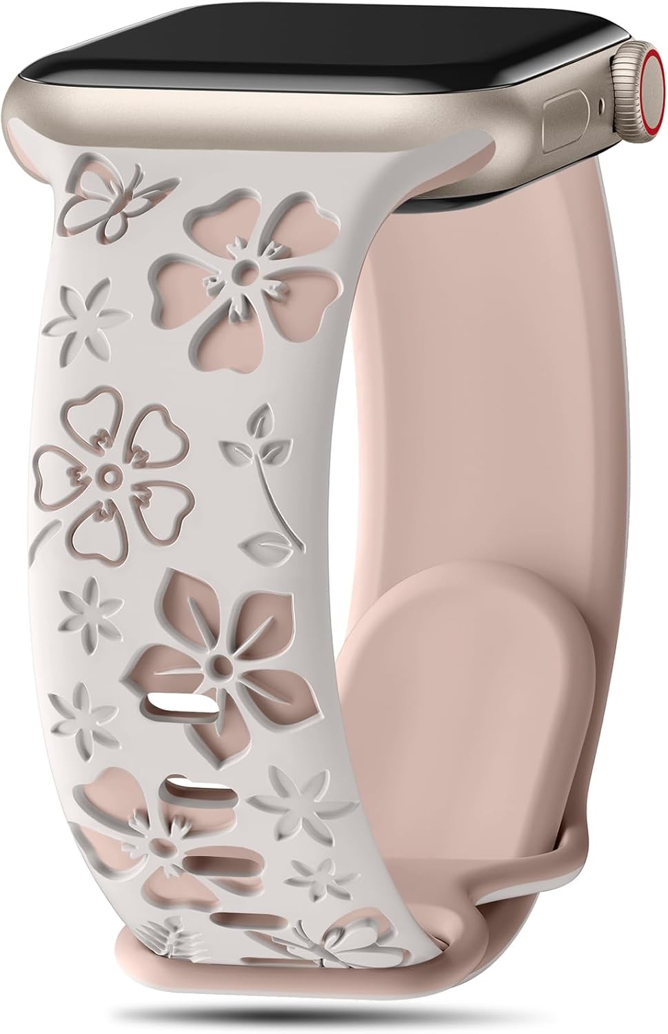Floral Engraved Soft Silicone Strap Compatible with Apple Watch 40mm 44mm