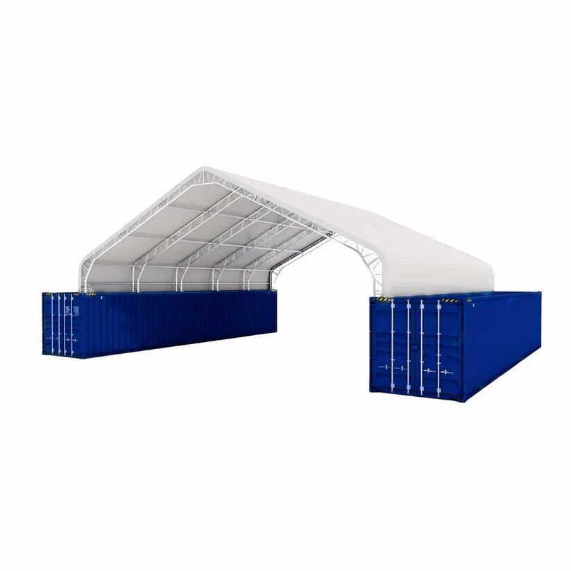 40x40x15FT Shipping Container Shelter (22 oz PVC) Cover | Double Truss Peak Tent