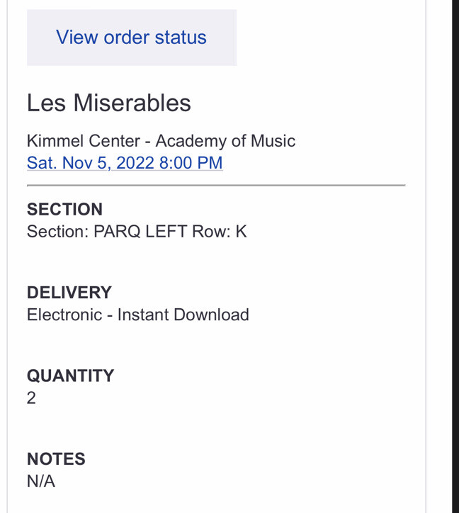Les MiserablesKimmel Center - Academy of Music | Sat. Nov 5, 2022 8:00 PM