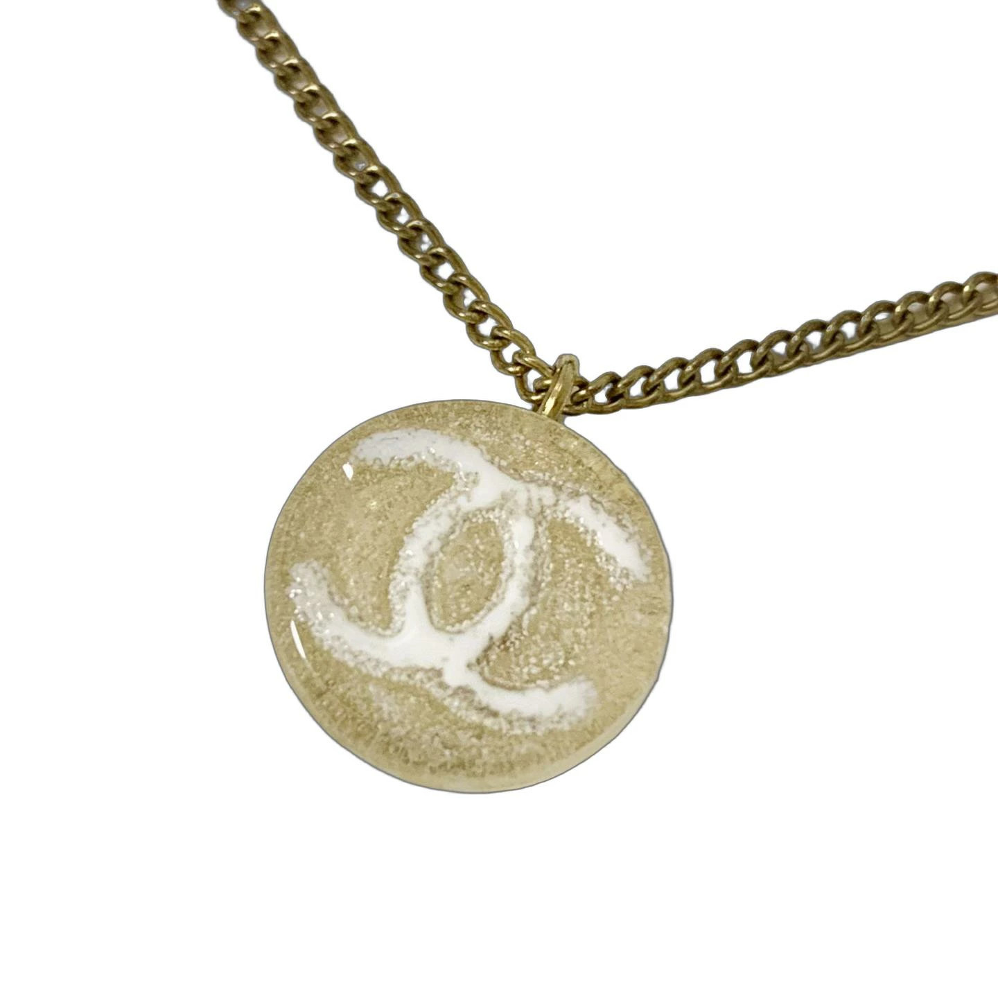 CHANEL Necklace Coco Mark Candy Snow Clear Round Gold Metal Logo