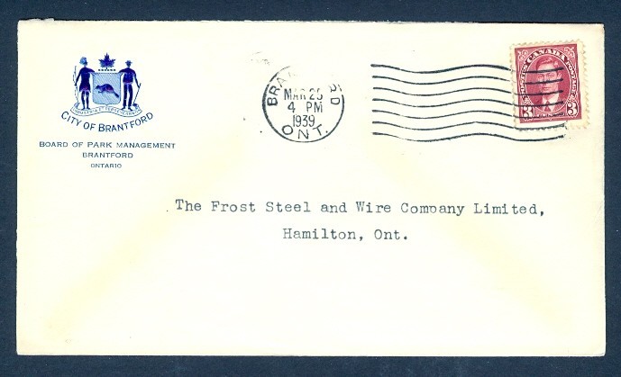 CANADA 3c MUFTI 1939 OFFICIALLY SEALED BRANTFORD ONT