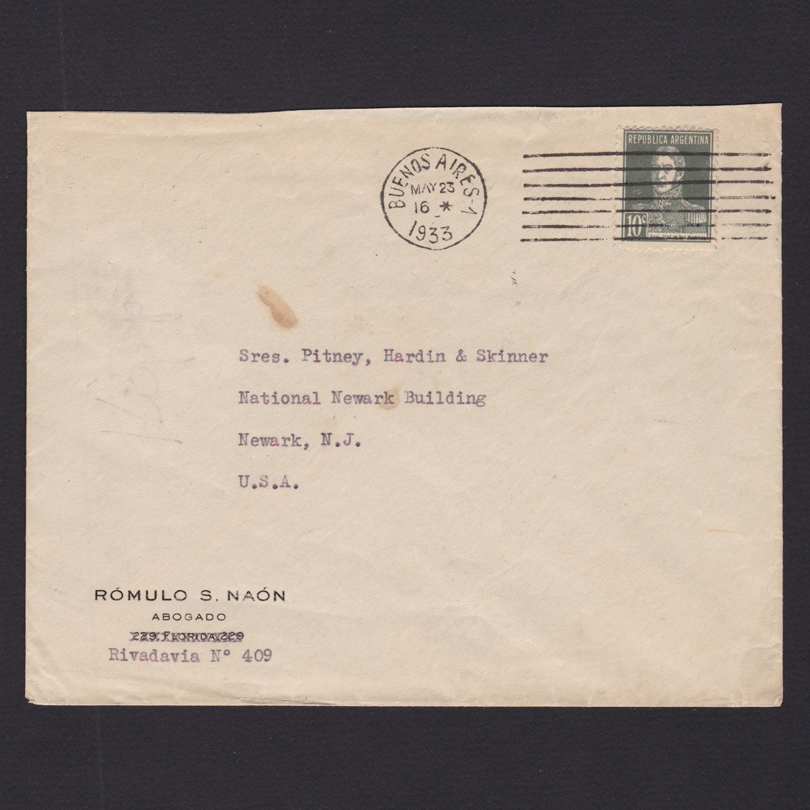 ARGENTINA 1933, Cover from Buenos Aires to Newark USA