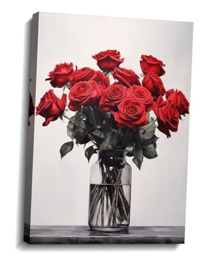 Flower Canvas Wall Art Bathroom Decor Red Rose in Bottle 18"L x 12"W Art-10