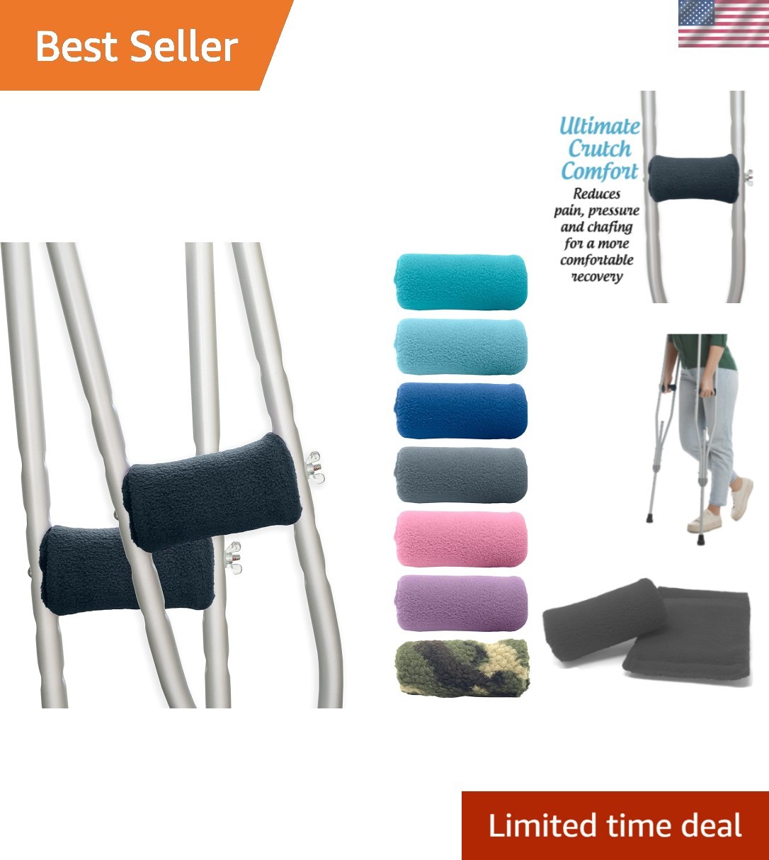 Universal Crutch Hand Grip Covers - Luxurious Soft Fleece with Sculpted Memor...