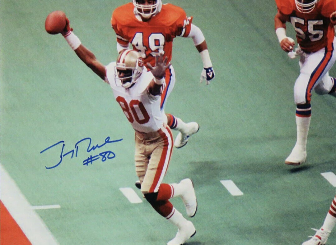 Jerry Rice Signed RP 8X10 TOUCHDOWN Photo San Francisco 49ers