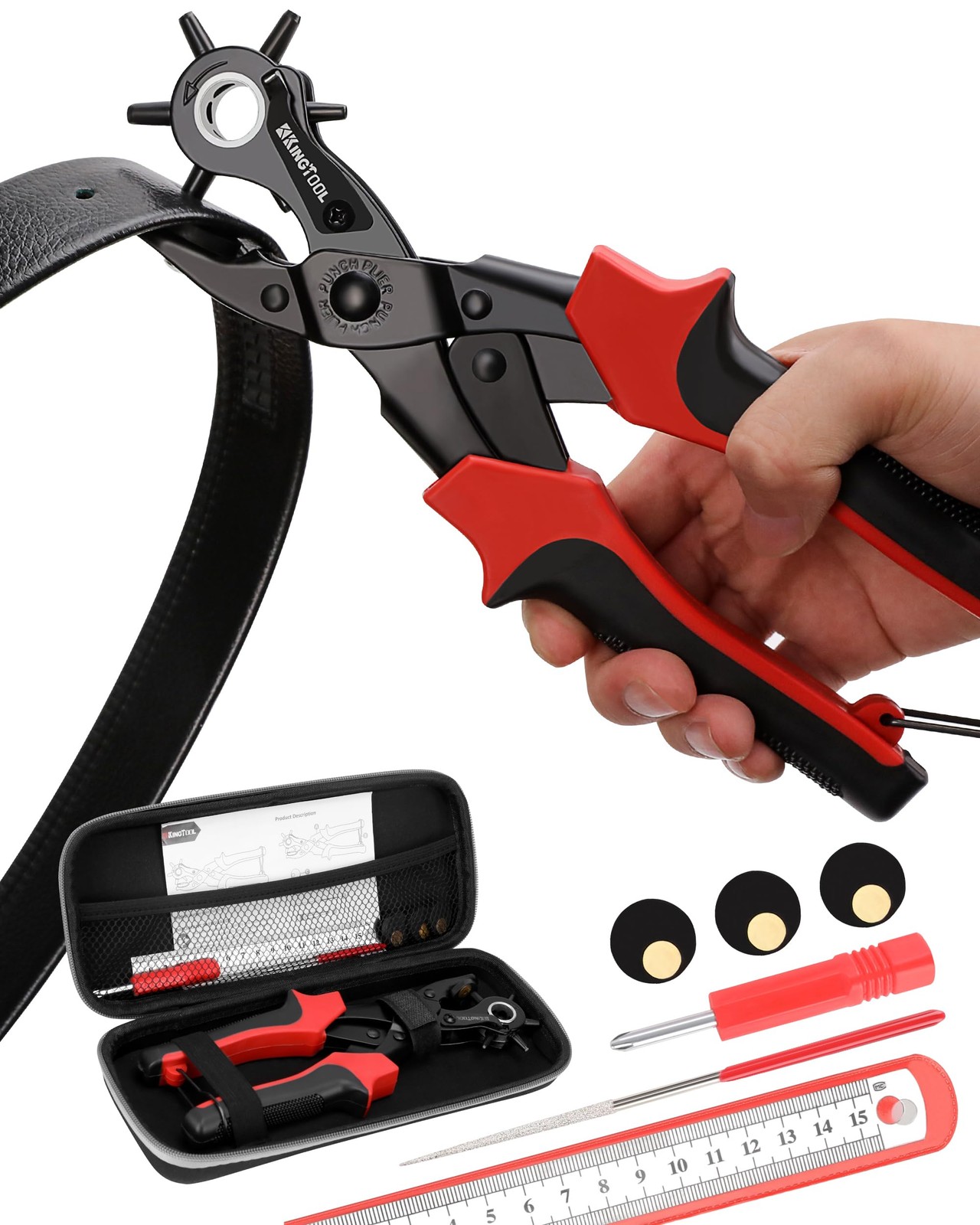 Leather Hole Punch Set, Super Heavy Duty Rotary Puncher, Multi Hole Sizes Mak...