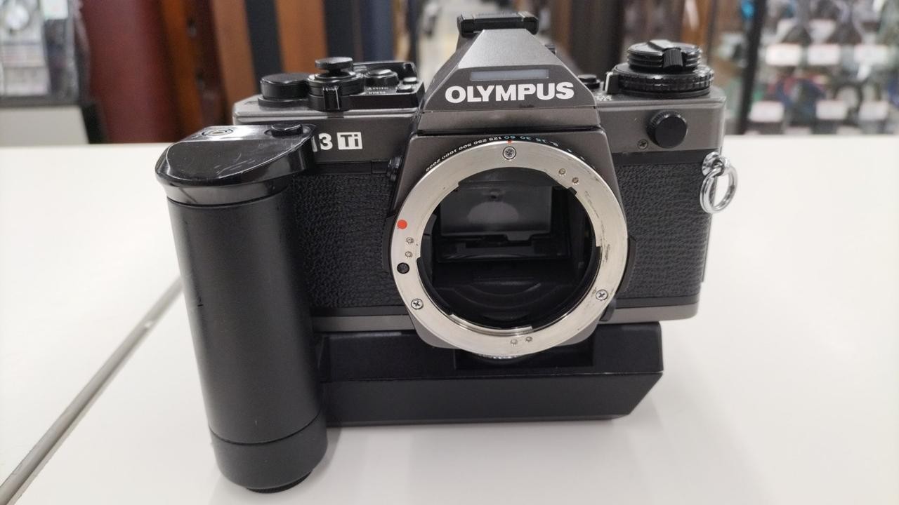 Olympus OM-3TI Winder1 Film SLR Camera Set Titanium Finish Used From Japan