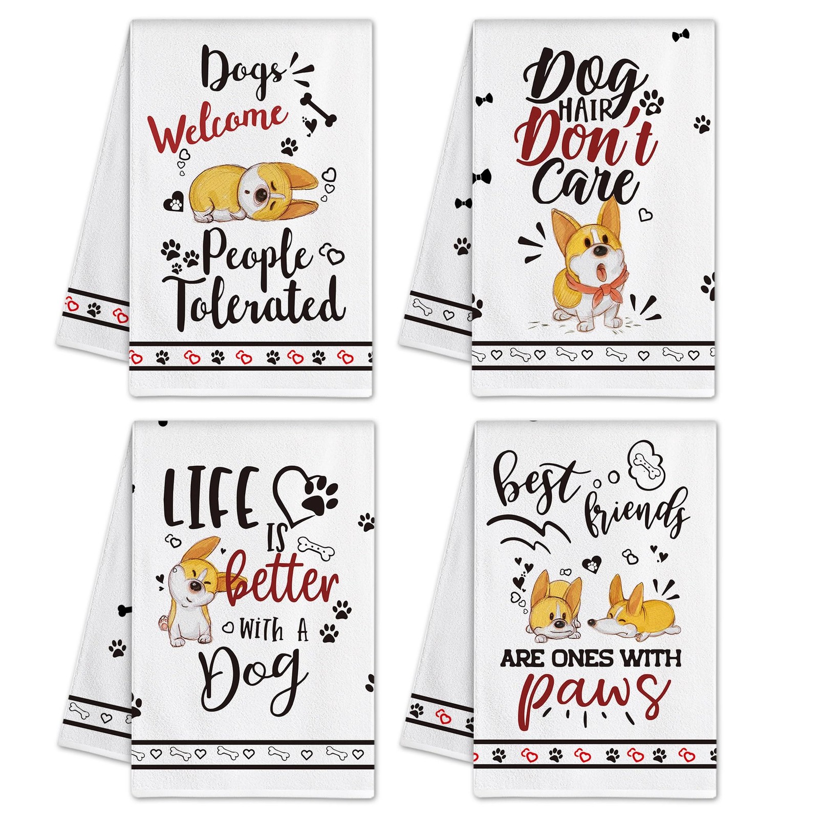 Hexagram Dog Kitchen Towels Set of 4, Corgi Gifts for 23.5 x 16 inches, 