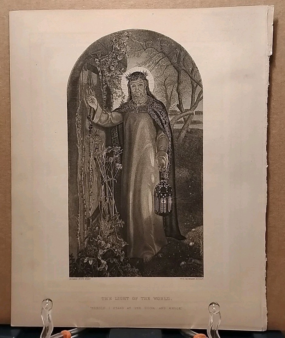 1884 - Vintage THE LIGHT OF THE WORLD Antique Bible Print from 1800s