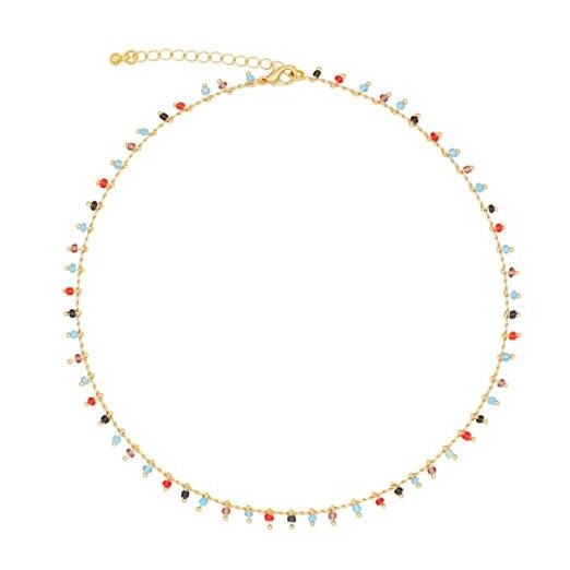 Bohemia Green Beaded Beads Choker Necklace for Gold+Colored round bead